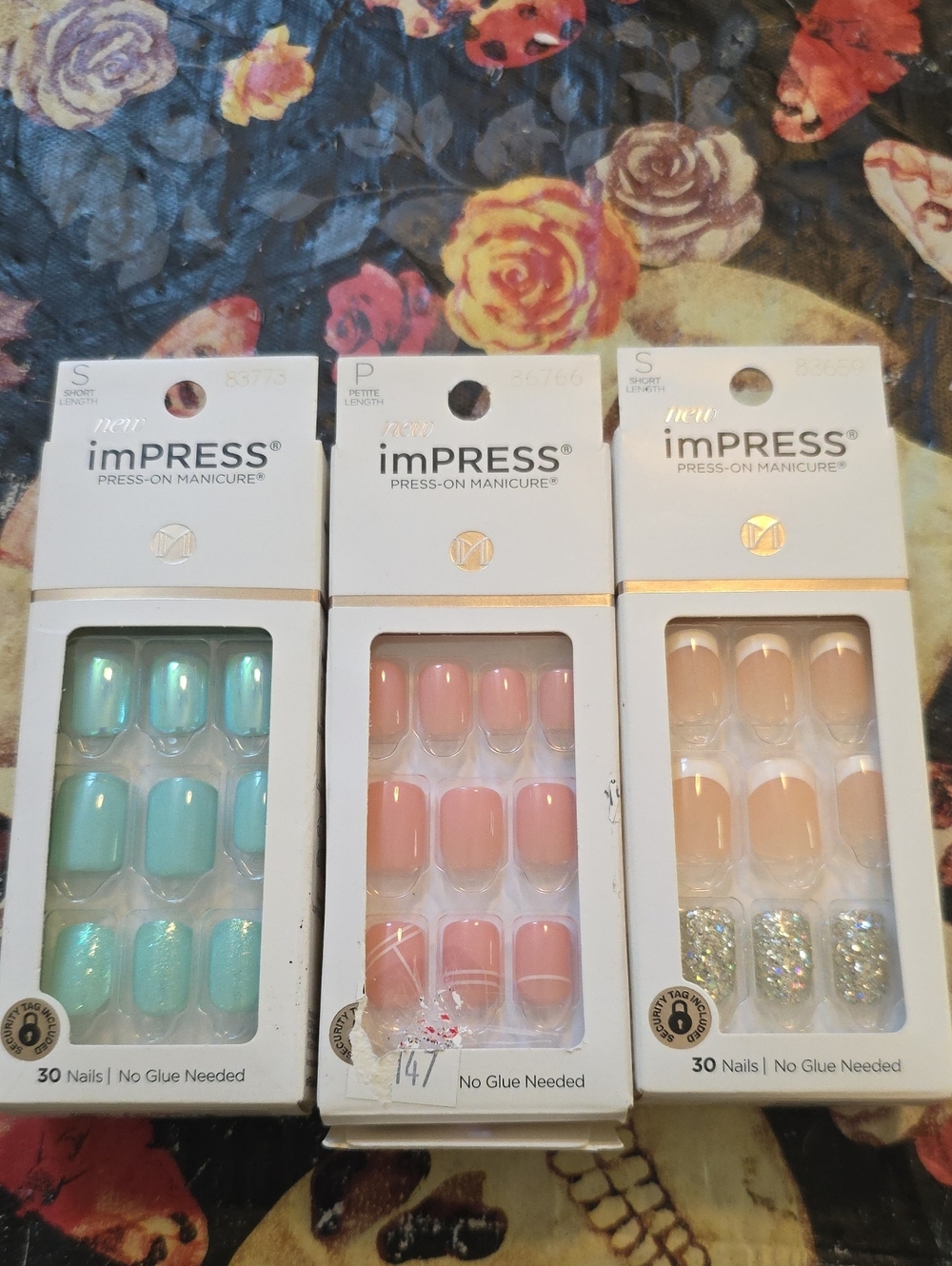 BUNDEL!  imPRESS Press-On Manicure Set - Teal, Pink, Nude with Glitter Accents